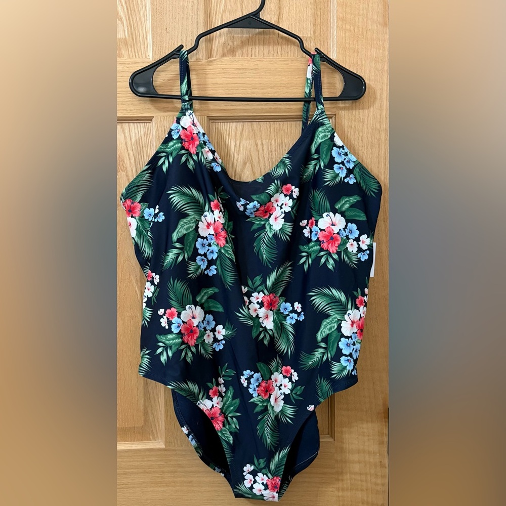 Old Navy Tropical Floral One Piece Swimsuit 3X Open Back Tie Detail NWT - Picture 5 of 5